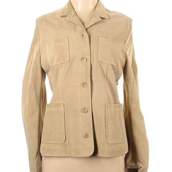Banana Republic Tan Suede Leather Jacket Sz L - Picture 1 of 4